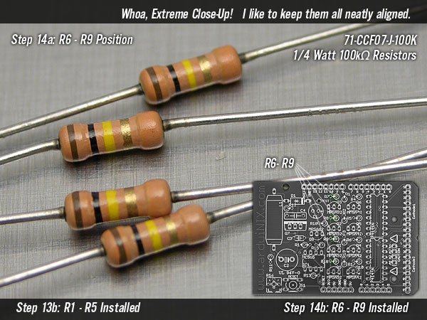 1/4watt 100Kohms 5% Metal Film Resistors @ Positions R6 Through R9