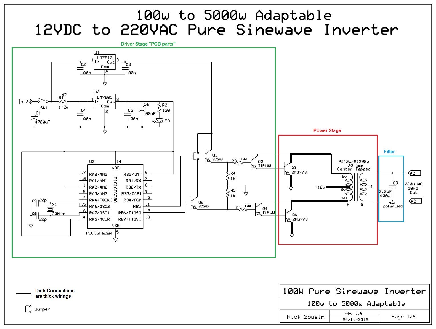 Adaptable 12vDC/220vAC Pure Sinewave Inverter