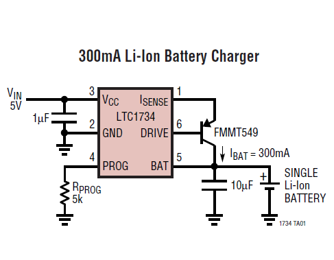 Схема ЗУ для литиевых аккумуляторов на ИМС LTC1734